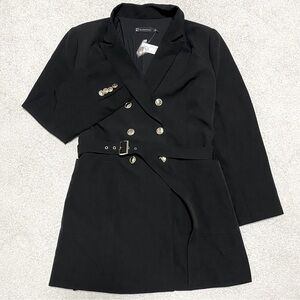 NY&C Black Double-Breasted Belted Blazer Women’s L NWT